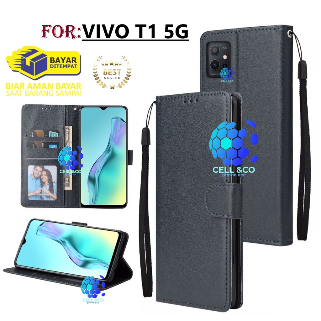 NEW VIVO T1(5G) CASE FLIP LEATHER WALLET PREMIUM FLIP CASE BUKA TUTUP KESING HP CASING FLIP CASE WALLET VIVO T1 5G