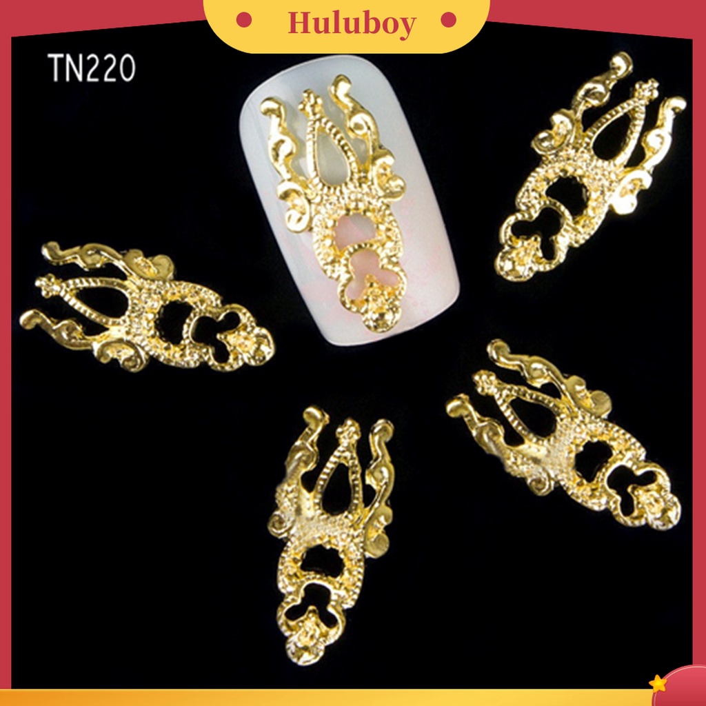 Huluboy Huluboy♡ 10pcs Stiker Kuku Hollow Out Bahan Alloy Untuk Nail Art DIY