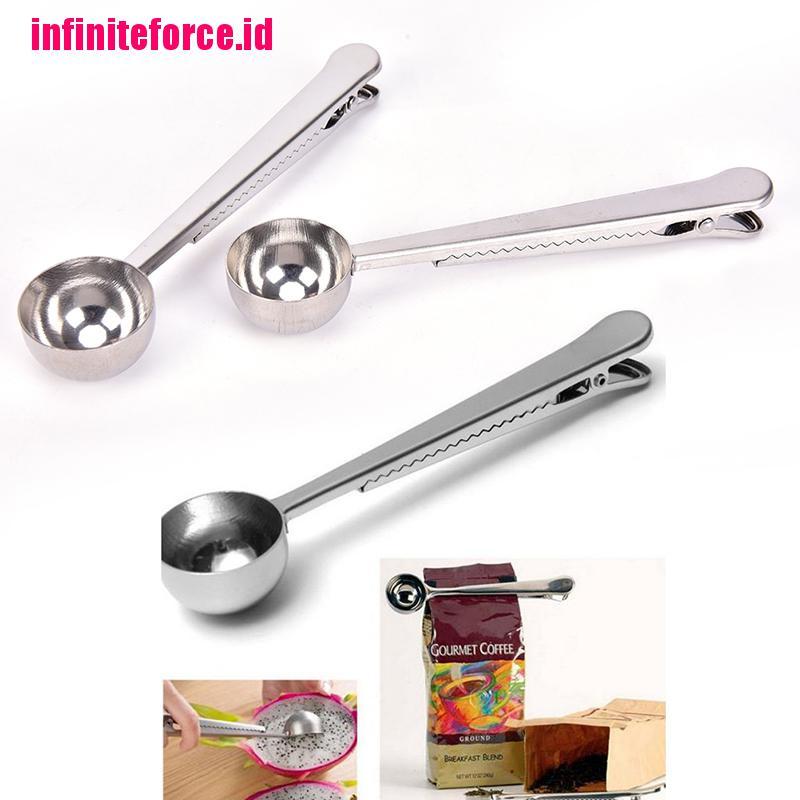 1PC Coffee Scoop With Clip Multifunction Stainless Steel Coffee Measuring Spoons