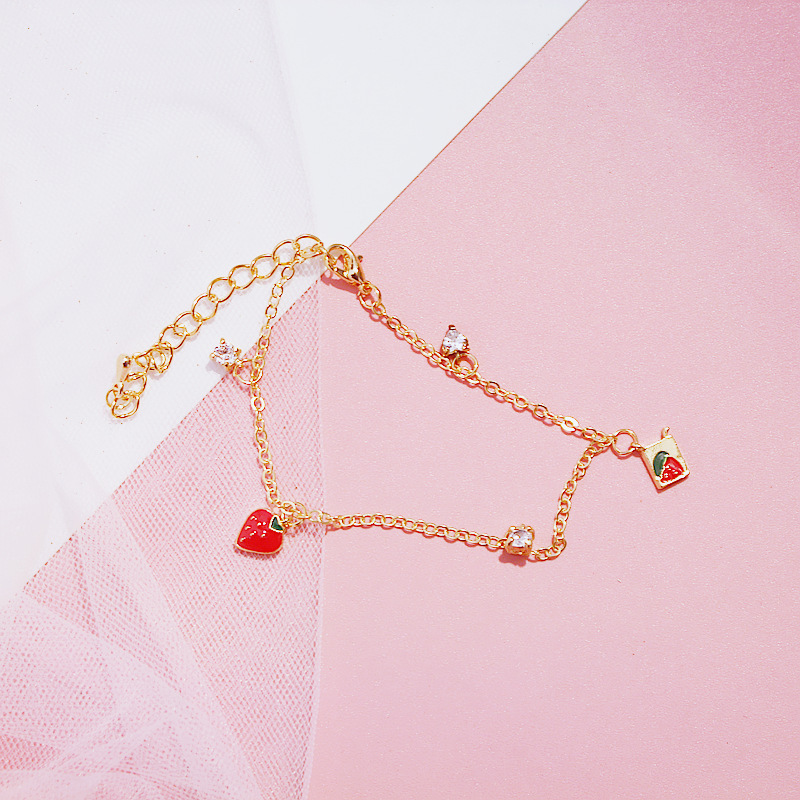 Gelang Strawberry Untuk Wanita Gadis Korea Fashion Cinta Zirkon Pesona Bangle Pasangan Perhiasan Aksesoris Hadiah Permen JEWELRY