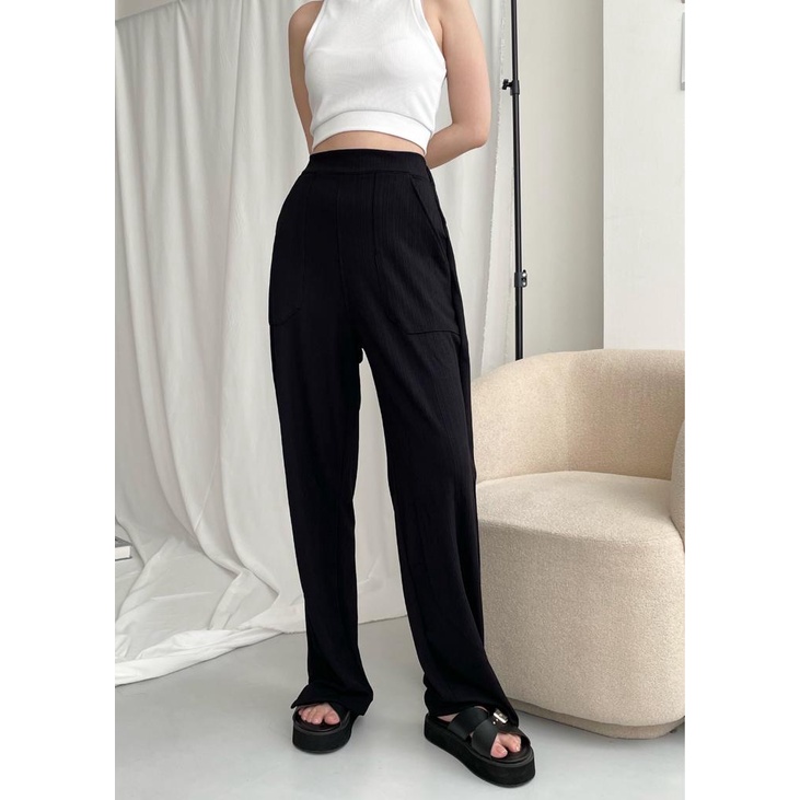 SIVALI Aiko Pants - Celana Kulot Knit Highwaist - Cullote Pants - Celana Wanita 3479