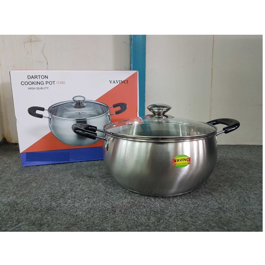 Panci Soup Stainless Vavinci Darton Cooking Pot Panci Tutup Kaca - 22 CM