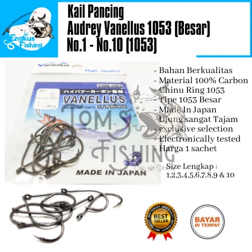 Kail Pancing Audrey Vanellus 1053 Besar (No.1 - No.10) Murah High Carbon Steel - Engkus Fishing