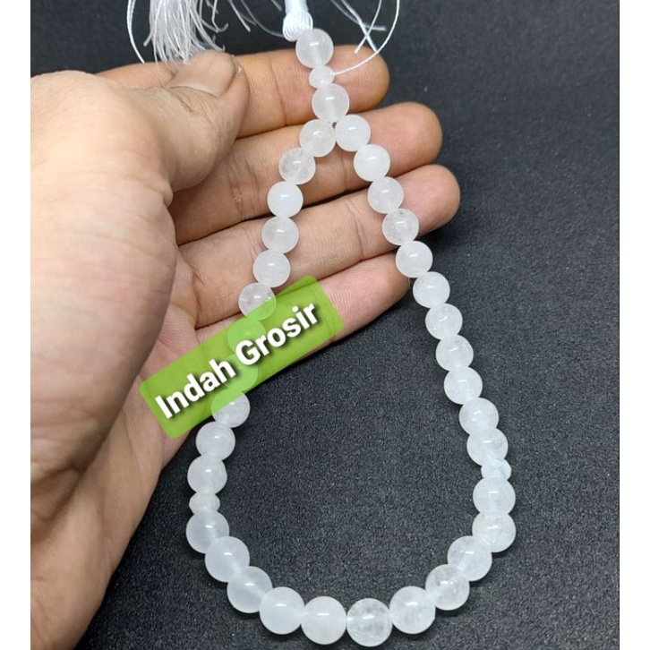 TASBIH BATU GIOK PUTIH SALJU 8MM 33BUTIR