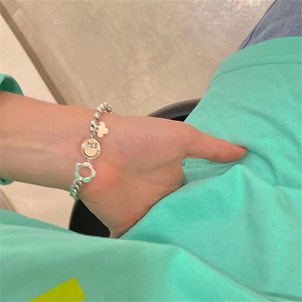 (Cod Tangding) Gelang Tangan Rantai Motif Bunga / Smiley Face Untuk Wanita