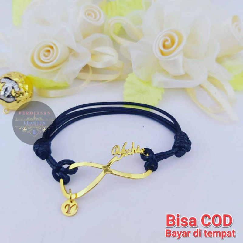 GELANG TALI CUSTOM UKIR NAMA LAPIS EMAS 24K | ANTI KARAT DAN ANTI LUNTUR
