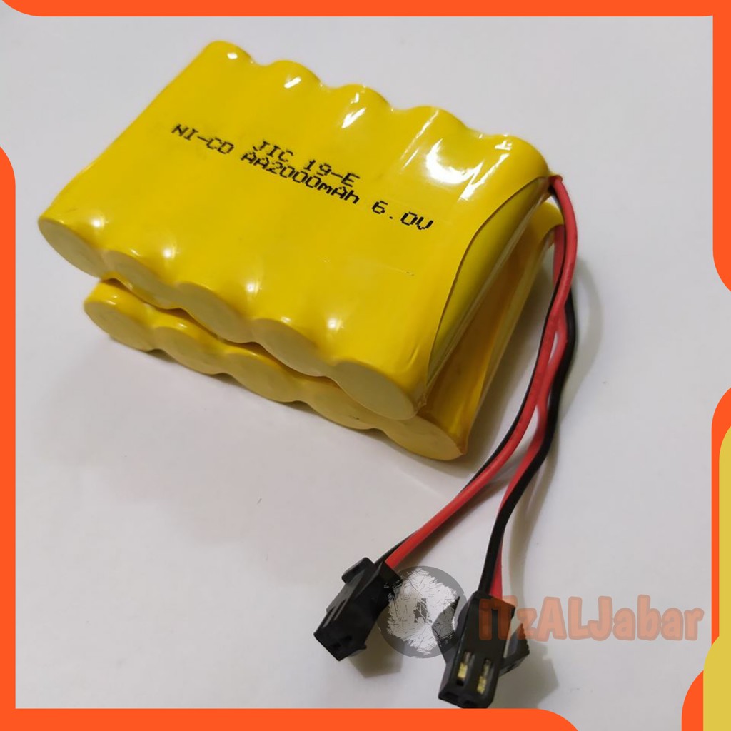 Baterai Mobil remot RC Nicd 2000mAh 6.0V soket Hitam