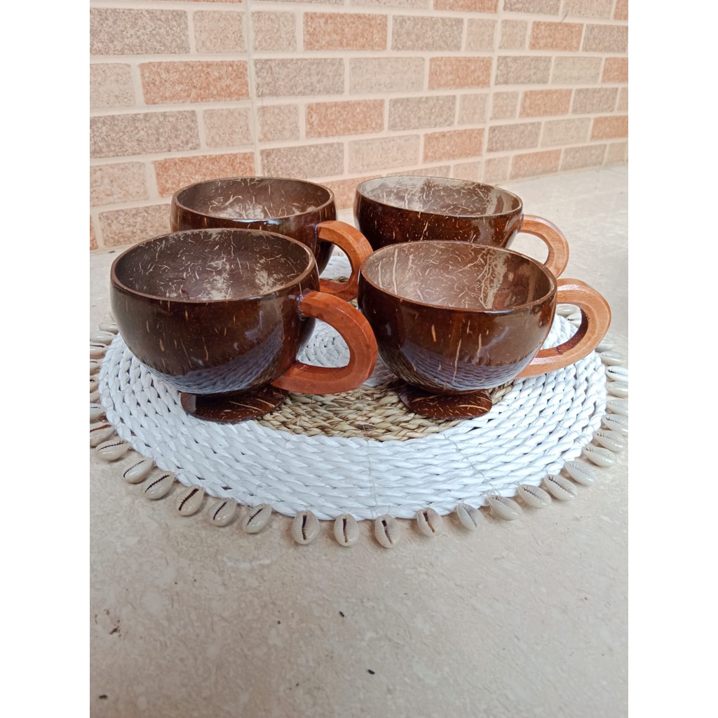 Set Gelas Teko Batok Kelapa untuk Teh dan Kopi, Hadiah Unik