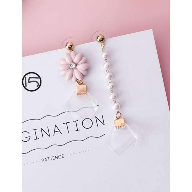 LRC Anting Tusuk Fashion Pink+gold Color Flower Shape Decorated F07085