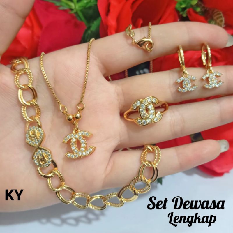 Set Dewasa Permata 4Plat varian Motif Perhiasan Wanita Gold dan Silver (COD)