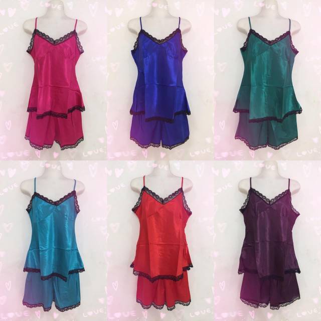 HP SATIN  Lengan Pendek Celana  Pendek Bahan  Import Lembut n 