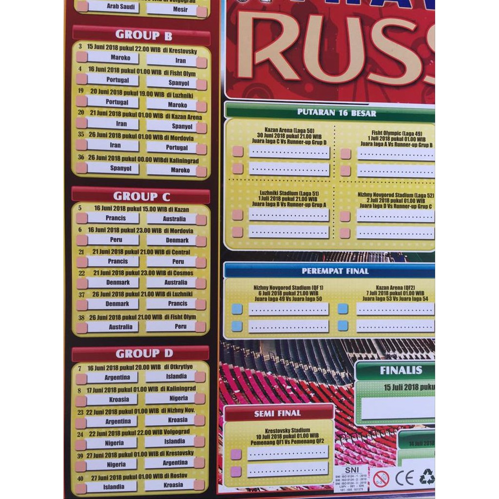 Jual Poster Jadwal Piala Dunia Russia 2018 World Cup Terlaris Shopee Indonesia