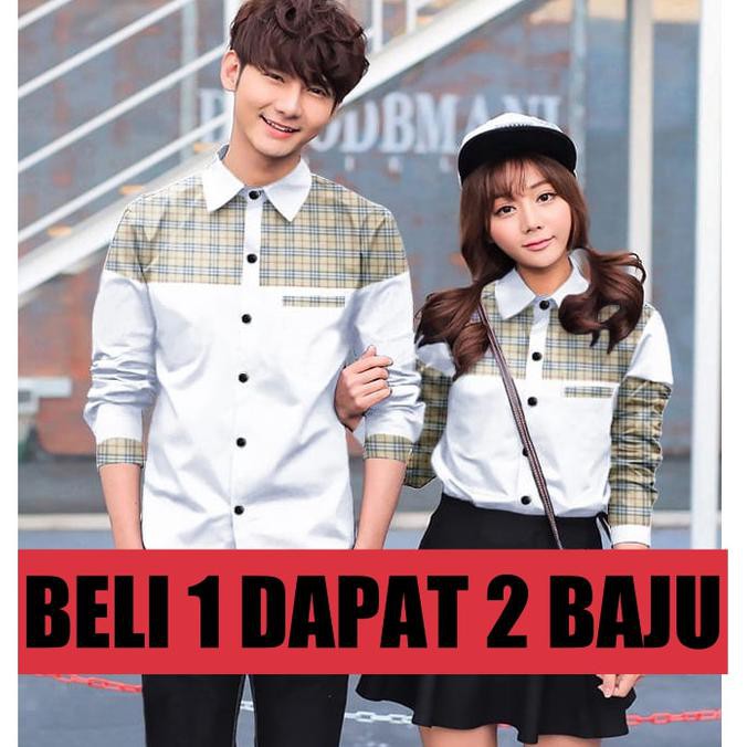 NEW KEMEJA COUPLE/KEMEJA PASANGAN/BAJU COUPLE/BAJU PASANGAN BURBERRI - PUTIH TERMURAH