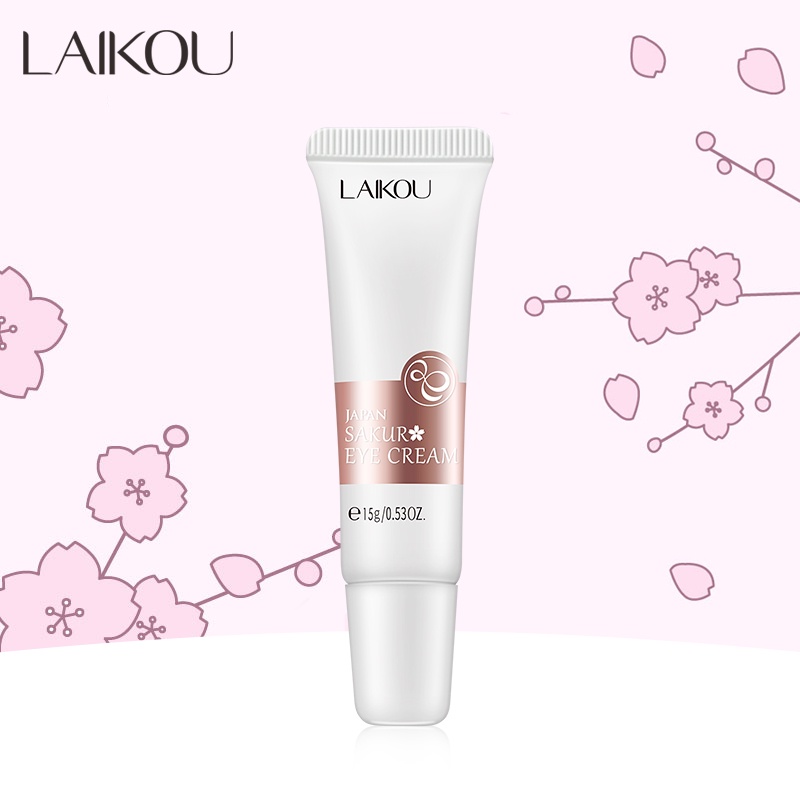 LAIKOU Sakura Anti-Keriput Krim Mata Bunga Sakura Menghilangkan Lingkaran Hitam Garis Halus Melawan Bengkak 15G