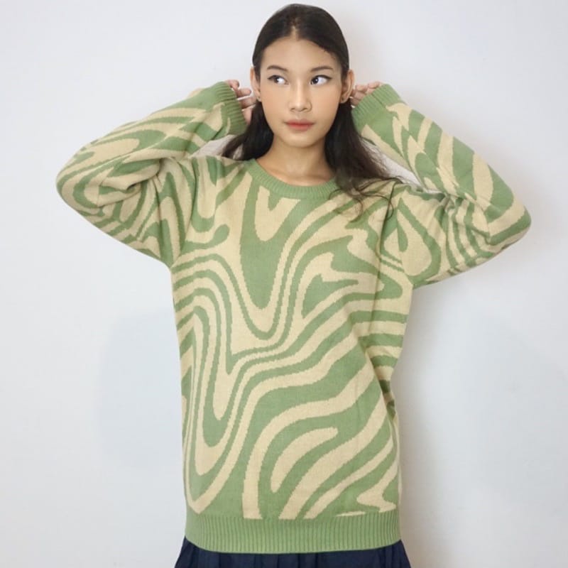 Rajut Knit Atasan Rajut Korea Motif Zebra Oversize Jumbo Wanita Murah dan Terlaris Bahan Rajut Premium