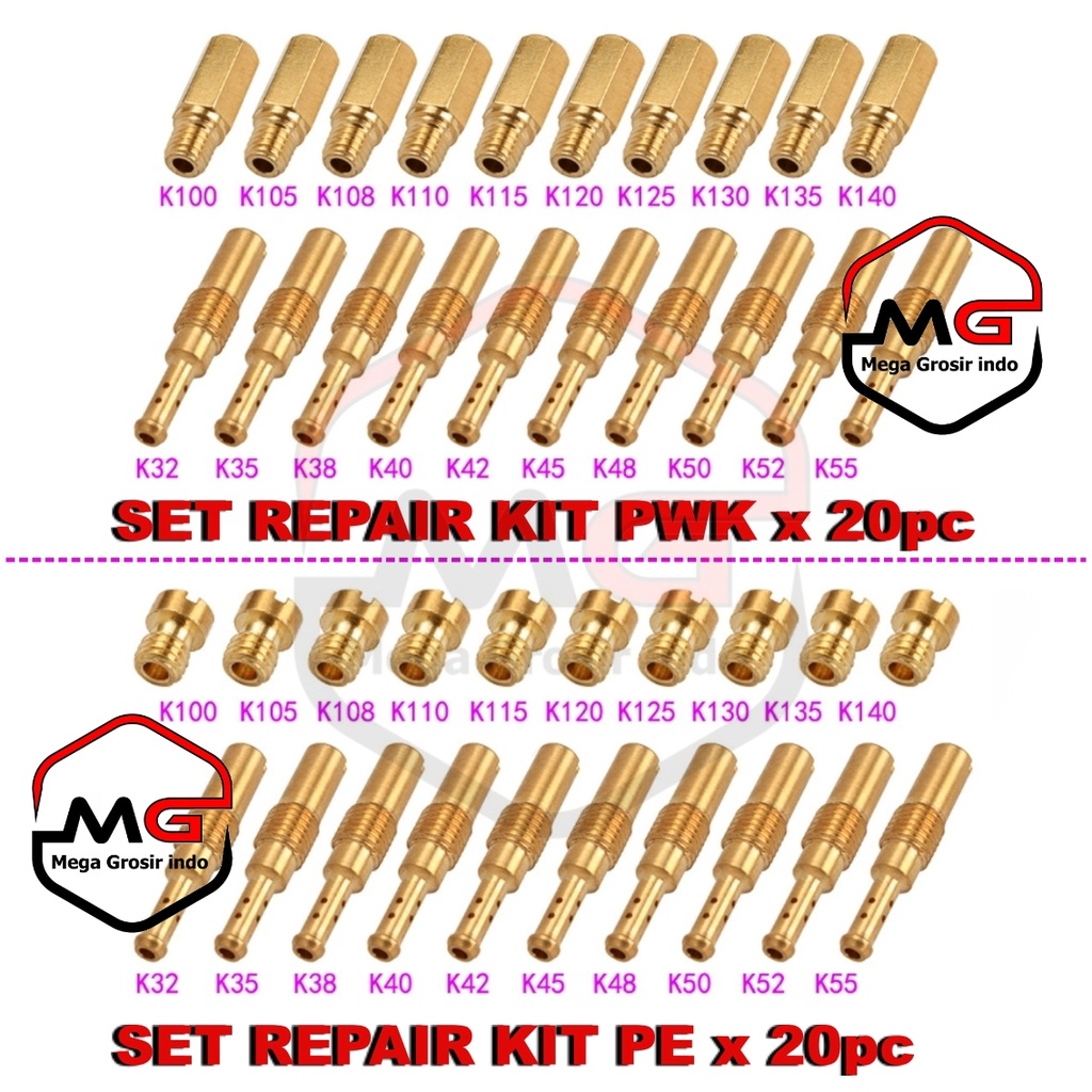 SET REPAIR KIT 20 PC KEIHIN PILOT JET MAIN JET PE / PWK ASLI KUNINGAN KARBURATOR PE PWK MAINJET PJ M