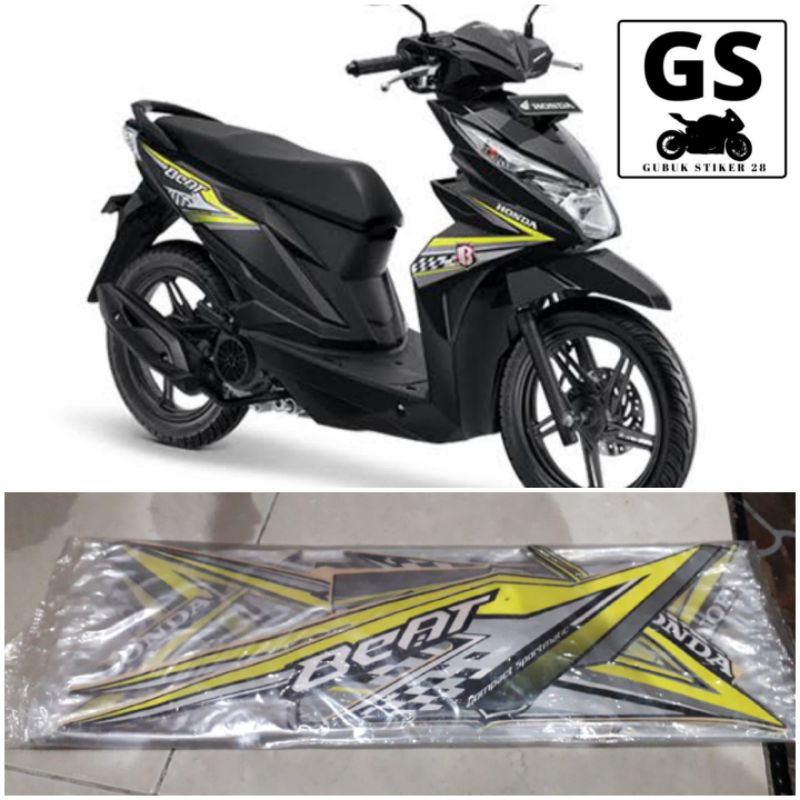 STRIPING STIKER LIS BODY MOTOR HONDA BEAT 2018 HITAM LIS HIJAU