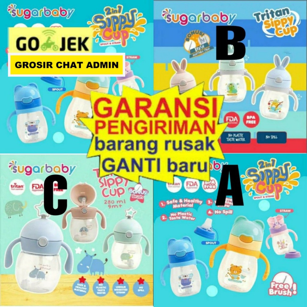 BOTOL SUGARBABY TRITAN SIPPYCUP SIPPY CUP TRITAN 2 IN 1 TRITAN TYPE A TYPE B TYPE C BEAR STAR RABBIT BOTOL ANAK BOTOL BAYI SUGARBABY TEMPAT MINUM ANAK SUGARBABY