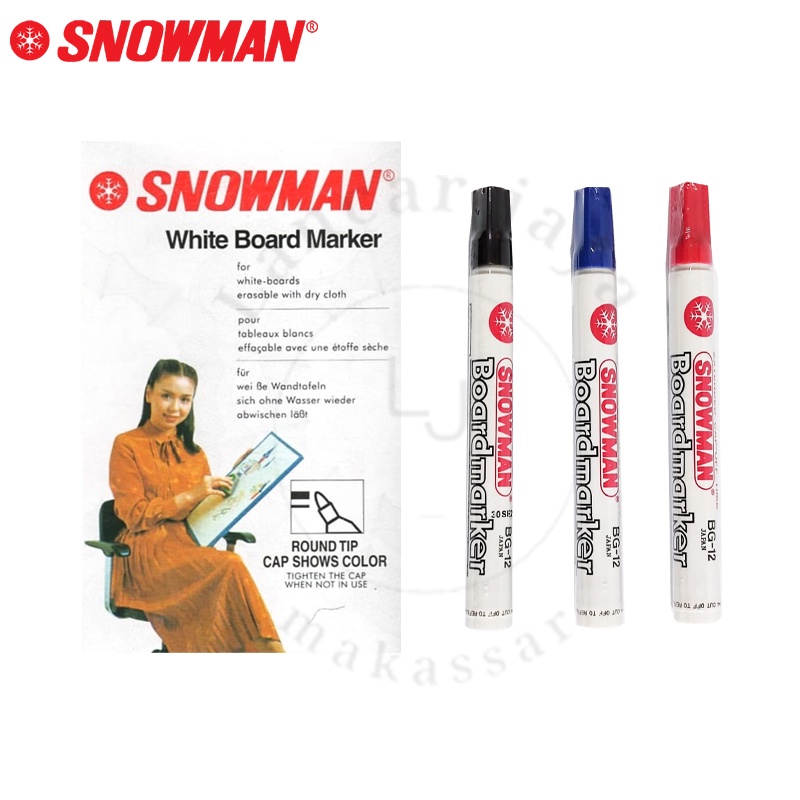 

[1 BOX / 12 PCS] Snowman Spidol Papan Tulis Putih Whiteboard Marker