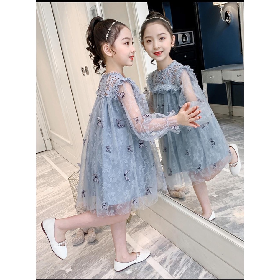 DJ019 Dress Tulle Kupu-kupu 3D Import Kualitas Premium usia 5-7th