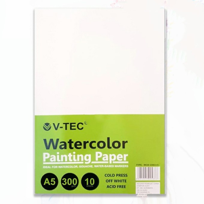 

Kertas Lukis Watercolor Painting Paper V-tec Vtec 300 gsm A5 10 sheets