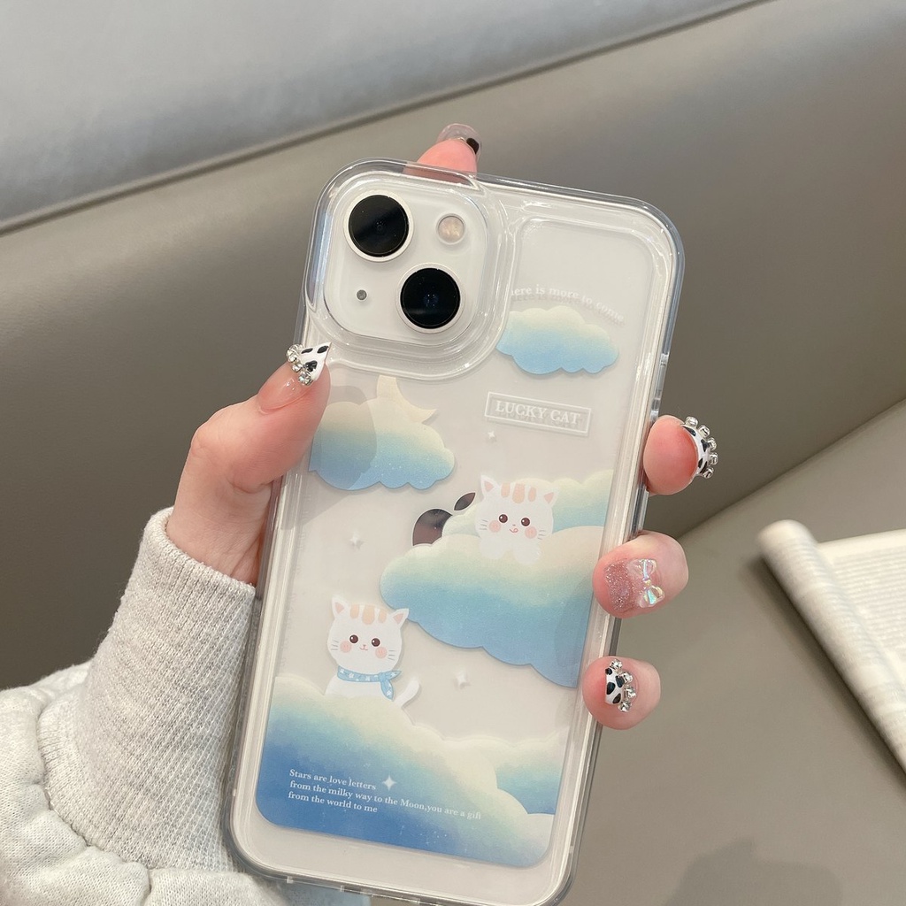 iPhone Case Clear Case Thick TPU Shockproof HD Space Case Protection Camera Plating Button Rabbit Cloud Moon Cute For iPhone 13 Pro Max iPhone 12 Pro Max iPhone 11 iPhone 7 Plus