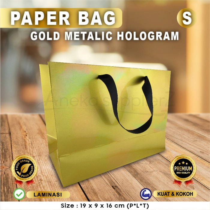 

Paper Bag Emas- Paper Bag Gold - Paper Bag Hologram 19x9x16 (5 pcs)