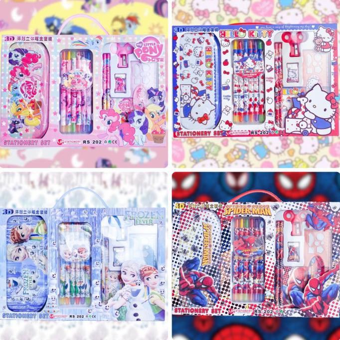 

(PERALATAN MENGGAMBAR) KOTAK PENSIL PONY / SPIDERMAN / FROZEN SET CRAYON PUTAR - PONY COD
