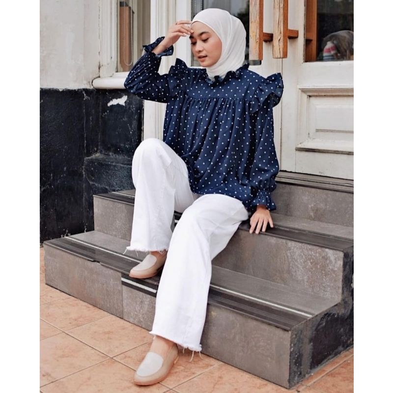 Keira atasan baju top muslim polka fashion wanita muslim