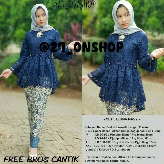 (ORIGINAL) SETELAN KEBAYA/KEBAYA MODERN/KEBAYA BRUKAT/BROKAT/KEBAYA COUPLE/PLISKET/LALUNA NAVY