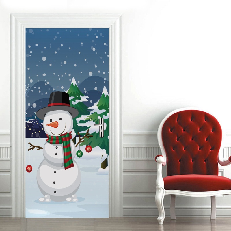 Zzz 2pcs / set Stiker Dinding / Pintu / Kulkas Anti Air Motif Snowman Natal Untuk Dekorasi Rumah