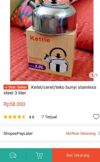 Ketel/ceret/teko Bunyi Stainless Steel 3 Liter