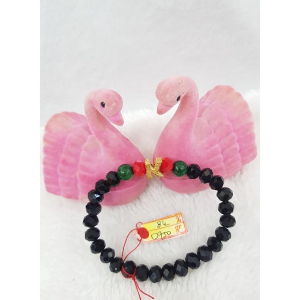 Gl844Dlm gelang model mata batu hitam  variasi liontin inisial nama huruf K emas kuning asli berat 0