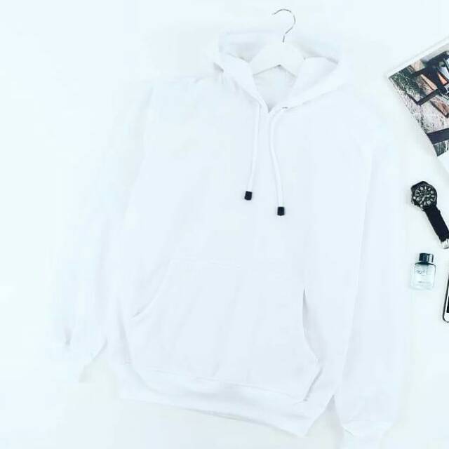 Hoodie Jumper Polos Putih Premium Bahan Cotton Fleece