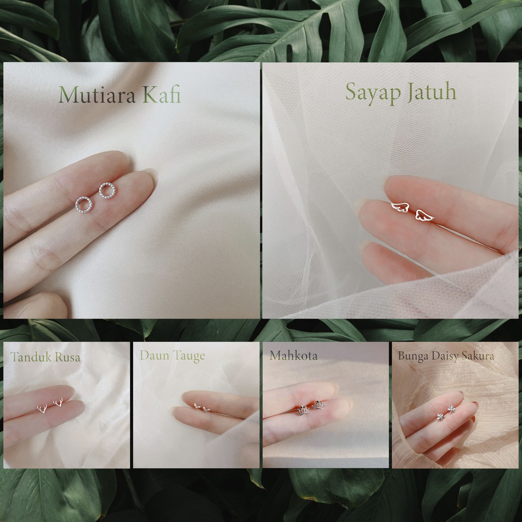ANTING MINIMALIS Perak Trendy Modern Model Mahkota Sayap Bunga Color Lucu Mini Simple Untuk Wanita