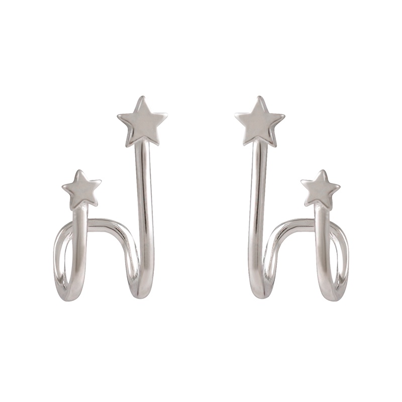 Unique Star Stud Earrings Anting Women Cool Silver Earring Jewelry Party Ear Clip Birthday Gift