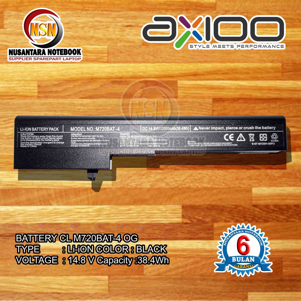 Baterai Original AXIOO M720BAT-4 M72SR M73SR M73X Hitam