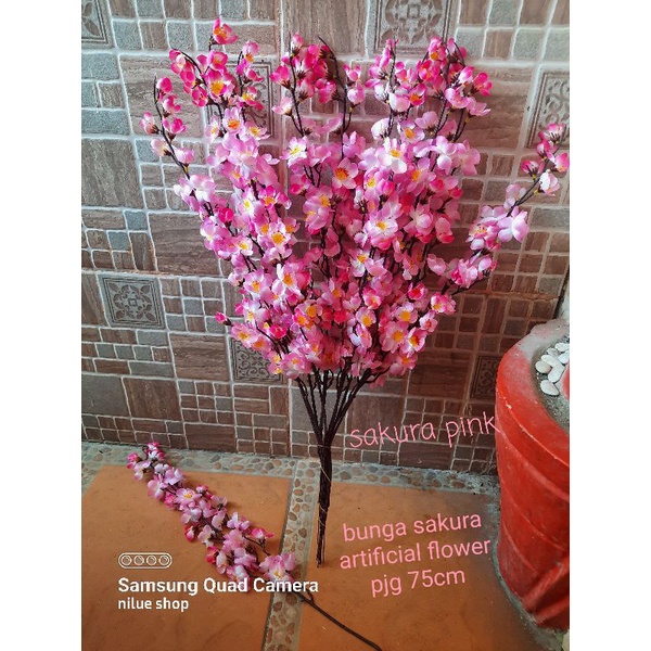 Bunga Sakura Artificial 1Lusin (12Btg) bunga plastik Bunga Sakura bunga Dekorasi bunga dekorasi pela