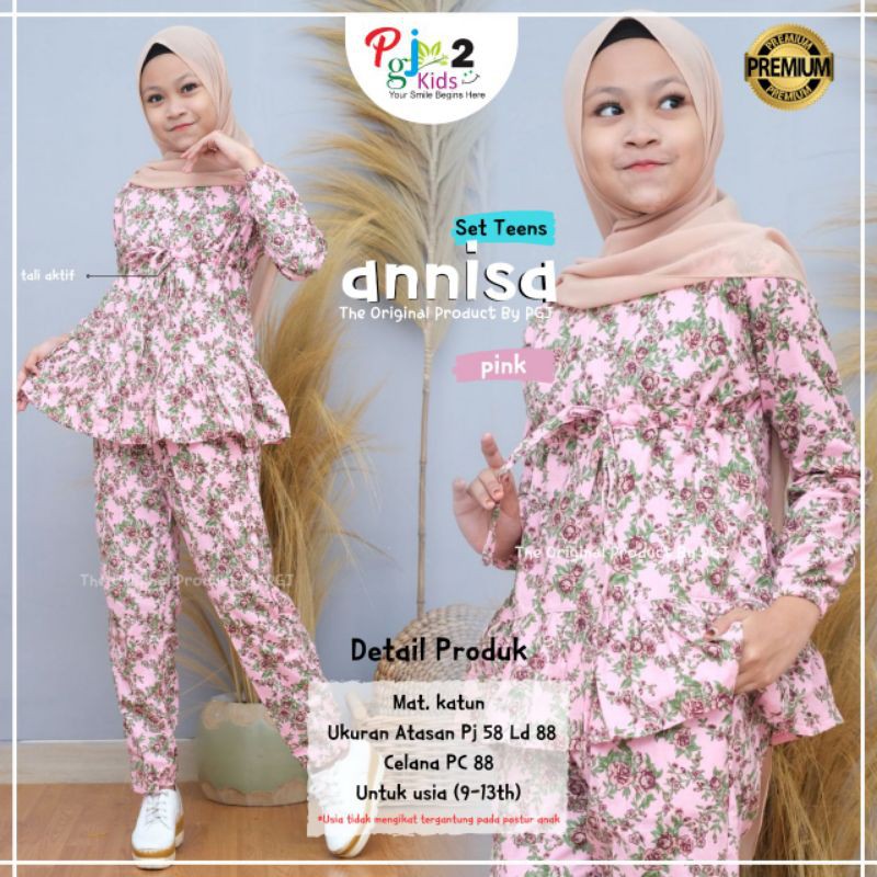 SETELAN BAJU TUNIK CELANA ANAK UMUR 9-13TAHUN ANNISA