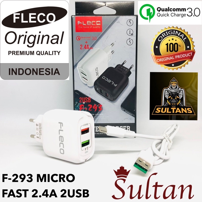 grosir charger cas casan tc fleco f293 original 18w 2usb micro type c smart power fast charging