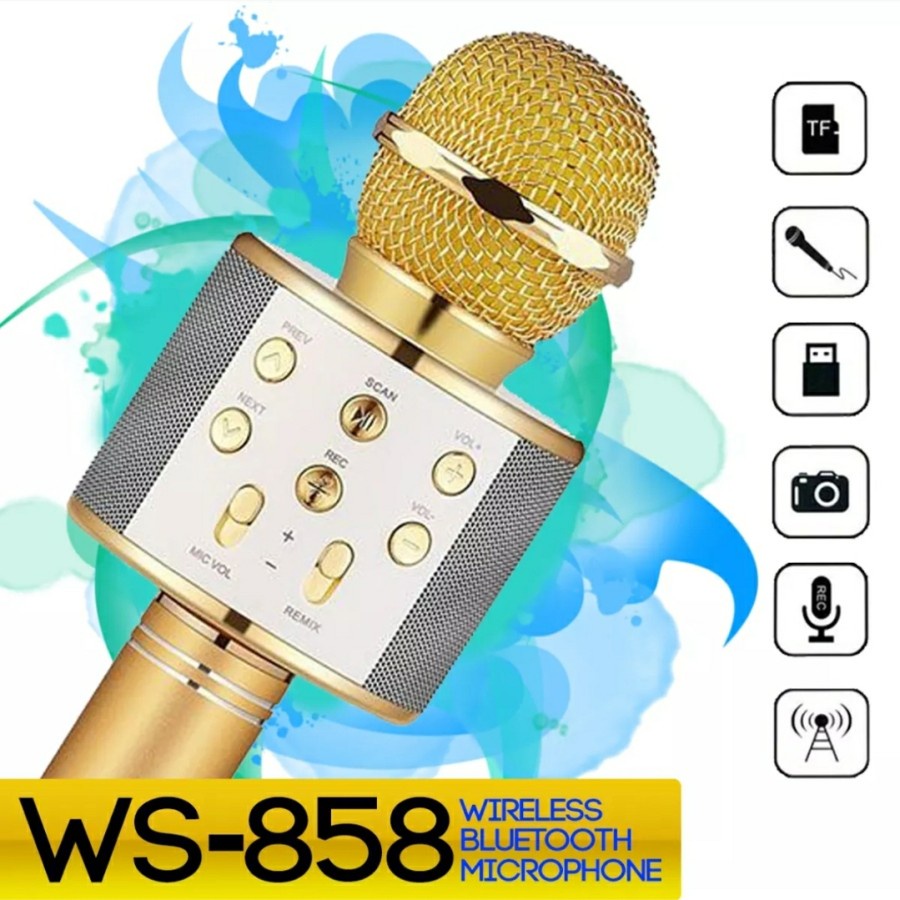 WSTER MIC KARAOKE MIKROFON WIRELESS BLUETOOTH MIC WS 858 WS-858 SMULE