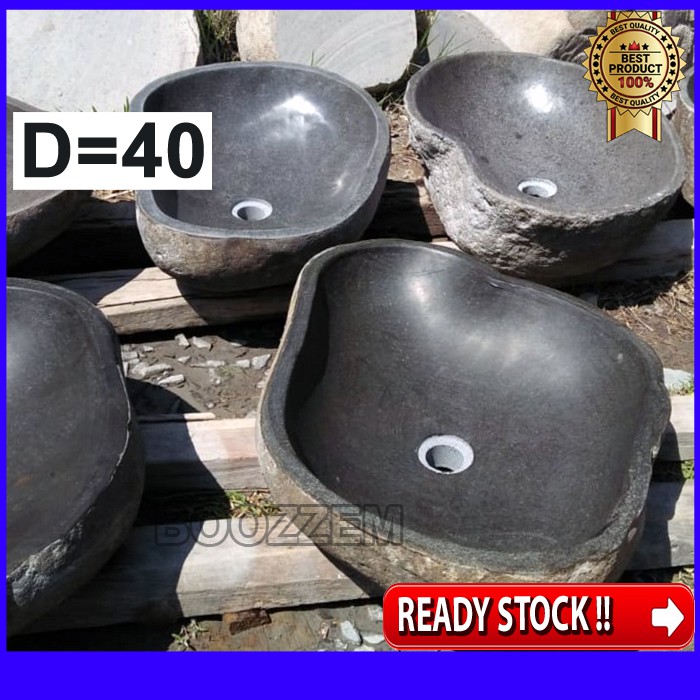 wastafel batu alam kali sungai 40cm river stone countertop sink di meja rumah makan resto hotel tama