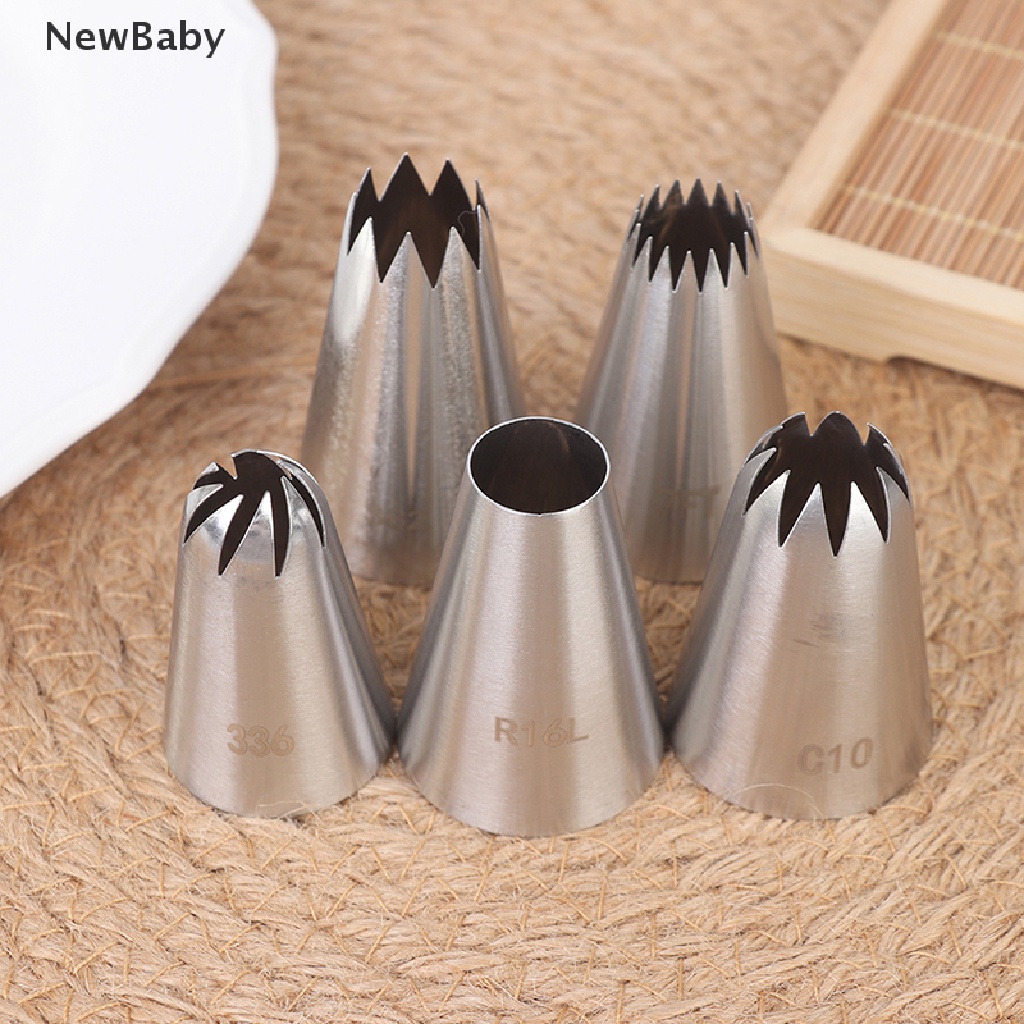 Newbaby 5Pcs / Set Spuit Piping Icing Bahan Stainless Steel Untuk Dekorasi Kue / Pastry