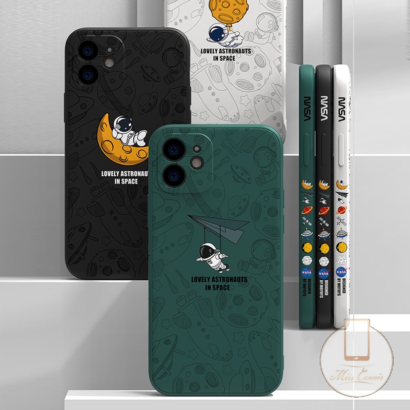 New Nasa Case Compatible for iPhone 11 Pro 12 13 7 8 6s 6 Plus X XS MAX XR SE 2020 11 12 13 Pro Max Y15S Y15A Astronaut Pattern Case Side Frame Printing Silicone Shockproof Cover