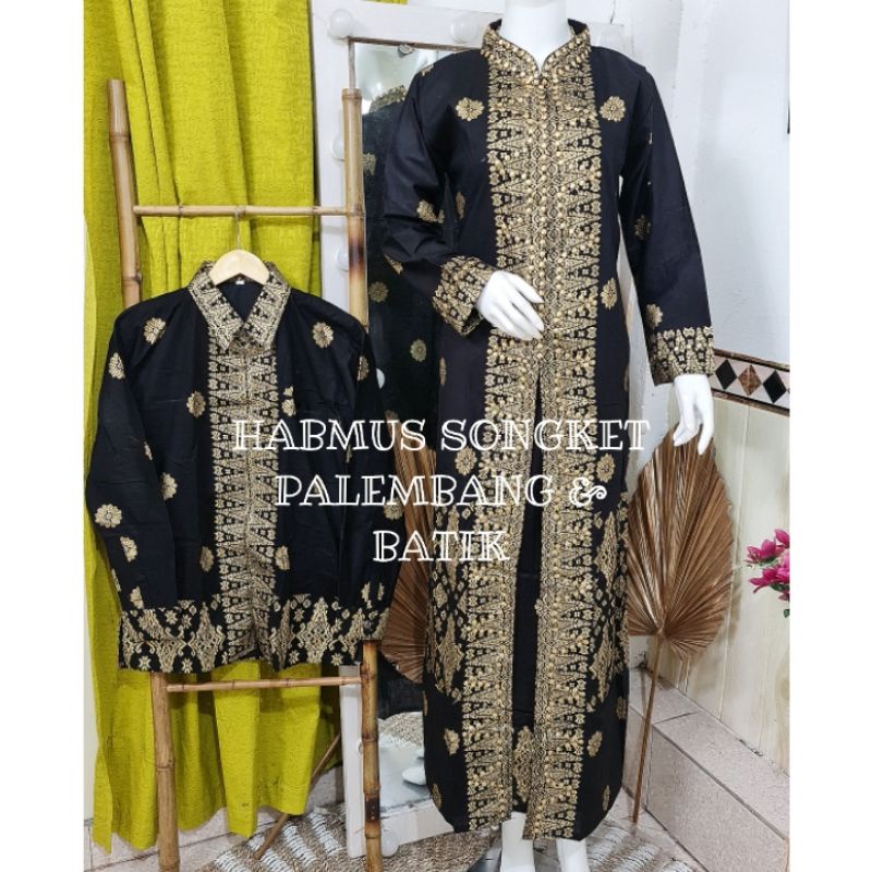 COUPLE GAMIS BATIK SONGKET PALEMBANG HITAM GOLD