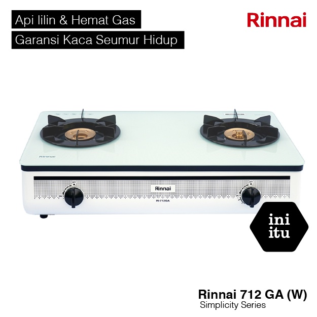 [ Rinnai ] Kompor Gas Kaca 2 Tungku Tempred Glass 712 GA Hitam [API BESAR]!