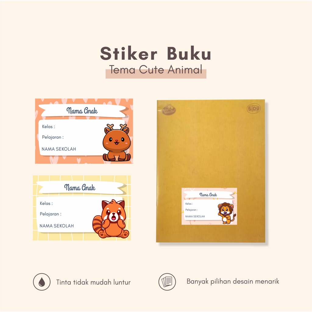 

(30pcs)custom Stiker dan label buku pelajaran Tema CUTE ANIMAL/label buku lucu