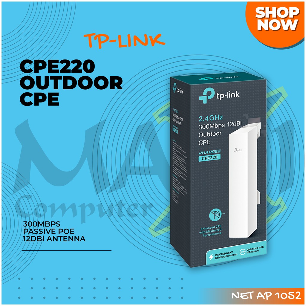 TP-Link CPE220 Passive PoE 2.4GHz 300Mbps 12dBi Outdoor CPE