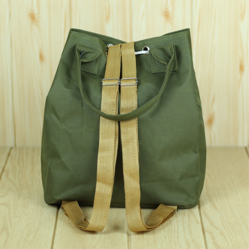 Tas 2in1 Jinjing Ransel Serut Hijau Army Fashion Wanita OOTD Kekinian Korean Style Cewek Trendy Kece