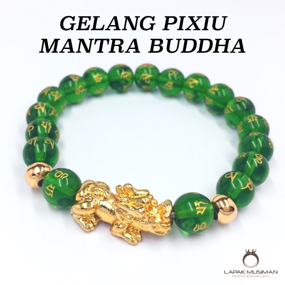 [Bayar di Tempat] GELANG BATU ALAM GIOK HIJAU MANTRA BUDDHA KOMBINASI PIXIU